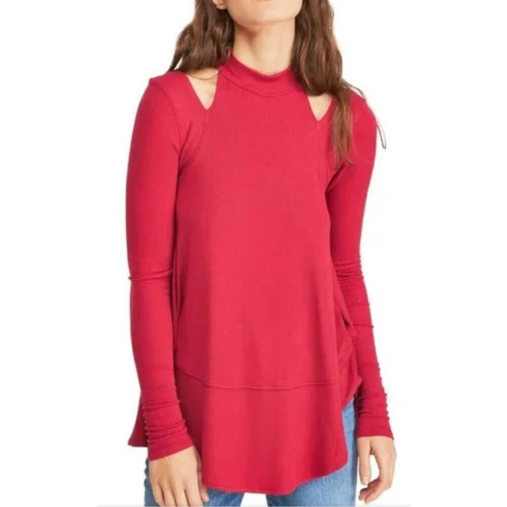 Free People Downtown Girl flowy high neck tunic Apple Valley red size S NWT